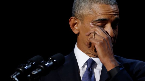President Barack Obama wipes away tears as he delivers his farewell address in Chicago, Illinois. President Barack Obama wipes away tears as he delivers his farewell address in Chicago, Illinois. - Sputnik International