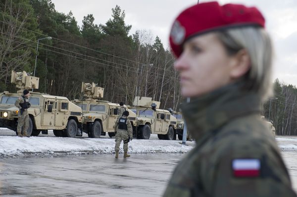 American soldiers are pictured during a welcome ceremony at the Polish-German border in Olszyna, Poland on January 12, 2017 American soldiers are pictured during a welcome ceremony at the Polish-German border in Olszyna, Poland on January 12, 2017 - Sputnik International