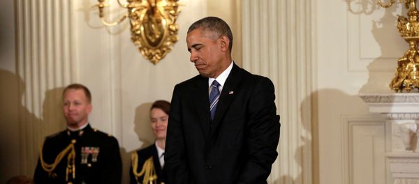 U.S. President Barack Obama reacts after presenting the Presidential Medal of Freedom to Vice President Joe Biden (not pictured) in the State Dining Room of the White House in Washington, U.S., January 12, 2017 U.S. President Barack Obama reacts after presenting the Presidential Medal of Freedom to Vice President Joe Biden (not pictured) in the State Dining Room of the White House in Washington, U.S., January 12, 2017 - Sputnik International