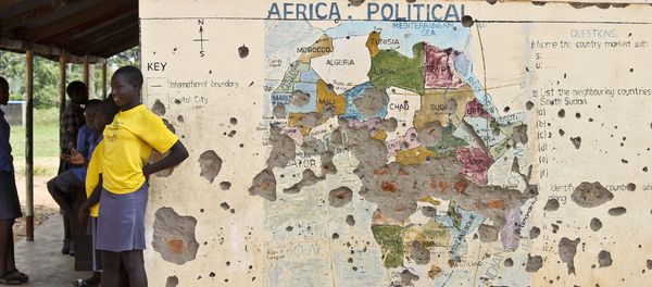 Students line up outside a classroom with a map of Africa on its wall, in Yei, in southern South Sudan (File) - Sputnik International