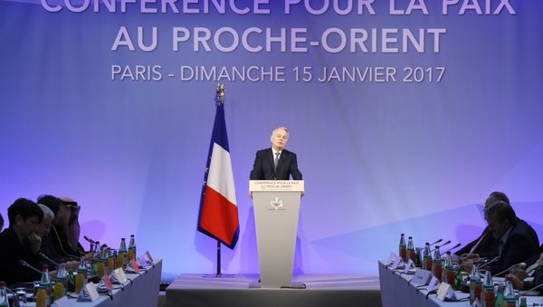 French Minister of Foreign Affairs Jean-Marc Ayrault addresses delegates at the opening of the Mideast peace conference in Paris on January 15, 2017. - Sputnik International