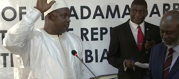 Adama Barrow is sworn in as President of Gambia at Gambia's embassy in Dakar Senegal in this image taken from TV Thursday, Jan 19, 2017 - Sputnik International