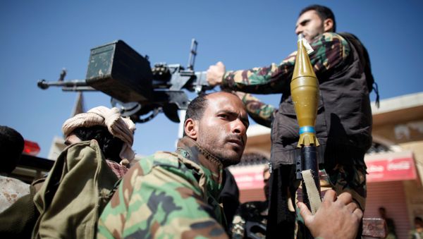 Newly recruited militants ride on the back of a truck during a farewell ceremony as they head to the battlefront to fight against government forces in Sanaa, Yemen, January 19, 2017 Newly recruited militants ride on the back of a truck during a farewell ceremony as they head to the battlefront to fight against government forces in Sanaa, Yemen, January 19, 2017 - Sputnik International