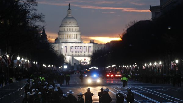 Security personnel gather on Pennsylvania Avenue before the presidential inauguration of President-elect Donald Trump, Friday, Jan. 20, 2017, in Washington - Sputnik International