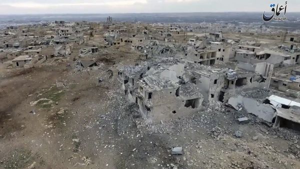 Aerial image of a neighborhood damaged by Turkish airstrikes in the northern Syrian town of al-Bab, in Aleppo province, Syria (File) - Sputnik International