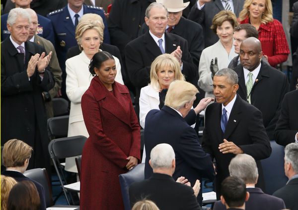 President Obama greets President-elect Donald Trump as former president Bill Clinton, his wife Hillary, and former President George W Bush and his wife Laura look on at the inauguration ceremonies swearing in Donald Trump as the 45th president of the United States on the West front of the U.S. Capitol in Washington, U.S., January 20, 2017 - Sputnik International