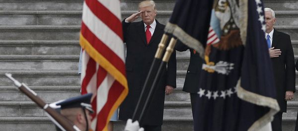 Newly inaugurated U.S. President Donald Trump salutes as he presides over a military parade during Trump's swearing ceremony in Washington, U.S., January 20, 2017 - Sputnik International