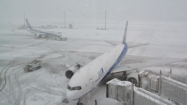 Jetliners of Japan's All Nippon Airways (ANA) are parked at Tokyo's Haneda airport covered in snow (File)  - Sputnik International