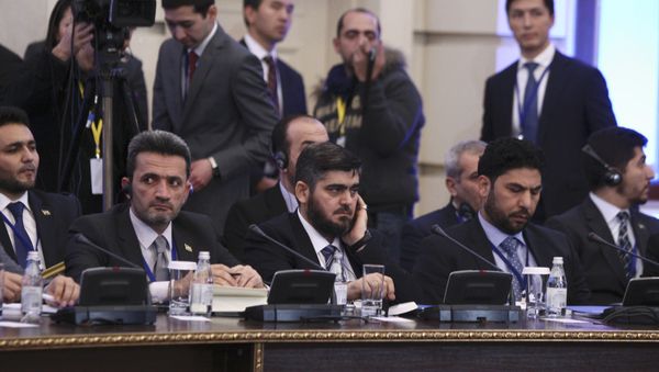 Mohammad Alloush (C), the head of the Syrian opposition delegation, attends Syria peace talks in Astana, Kazakhstan January 23, 2017. - Sputnik International