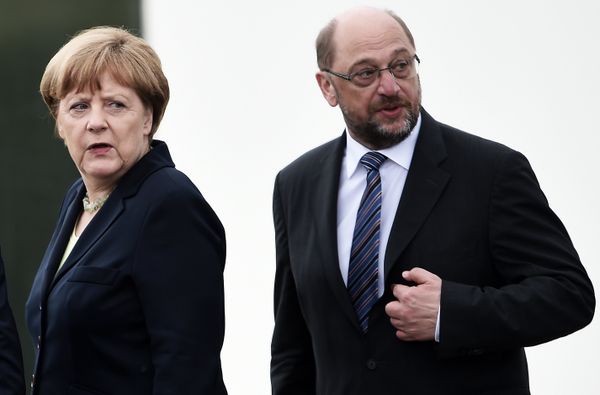 This file photo taken on May 29, 2016 shows German Chancellor Angela Merkel (L) and the President of the European Parliament Martin Schulz during a remembrance ceremony to mark the centenary of the battle of Verdun, at the Douaumont Ossuary (Ossuaire de Douaumont), northeastern France. This file photo taken on May 29, 2016 shows German Chancellor Angela Merkel (L) and the President of the European Parliament Martin Schulz during a remembrance ceremony to mark the centenary of the battle of Verdun, at the Douaumont Ossuary (Ossuaire de Douaumont), northeastern France. - Sputnik International