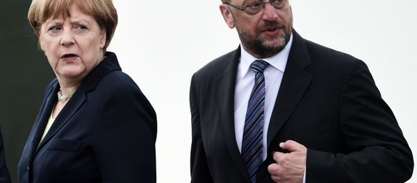 This file photo taken on May 29, 2016 shows German Chancellor Angela Merkel (L) and the President of the European Parliament Martin Schulz during a remembrance ceremony to mark the centenary of the battle of Verdun, at the Douaumont Ossuary (Ossuaire de Douaumont), northeastern France. This file photo taken on May 29, 2016 shows German Chancellor Angela Merkel (L) and the President of the European Parliament Martin Schulz during a remembrance ceremony to mark the centenary of the battle of Verdun, at the Douaumont Ossuary (Ossuaire de Douaumont), northeastern France. - Sputnik International