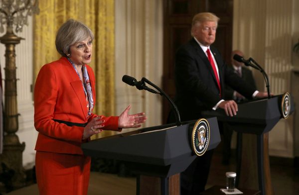 British Prime Minister Theresa May speaks as US President Donald Trump listens during their joint news conference at the White House in Washington, US, January 27, 2017 - Sputnik International