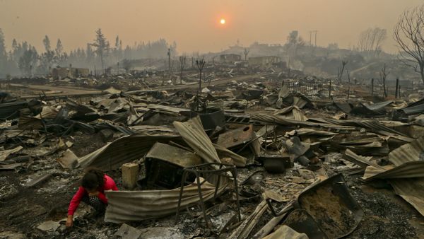 A young girl searches the wreckage of what was once her home in the fire-ravaged town of Santa Olga, Chile. - Sputnik International