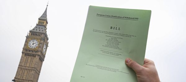 A journalist poses with a copy of the Brexit Article 50 bill, introduced by the government to seek parliamentary approval to start the process of leaving the European Union, in front of the Houses of Parliament in London, Britain, January 26, 2017 A journalist poses with a copy of the Brexit Article 50 bill, introduced by the government to seek parliamentary approval to start the process of leaving the European Union, in front of the Houses of Parliament in London, Britain, January 26, 2017 - Sputnik International