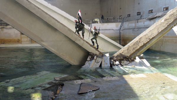 Pro-Syrian regime fighters are seen at the Ain al-Fijeh water pumping station, in the countryside of Damascus, on January 29, 2017 - Sputnik International