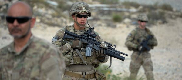 US soldiers part of NATO patrol during the final day of a month long anti-Taliban operation by the Afghan National Army (ANA) in various parts of eastern Nangarhar province, at an Afghan National Army base in Khogyani district on August 30, 2015 US soldiers part of NATO patrol during the final day of a month long anti-Taliban operation by the Afghan National Army (ANA) in various parts of eastern Nangarhar province, at an Afghan National Army base in Khogyani district on August 30, 2015 - Sputnik International