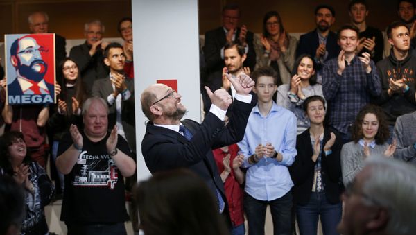 Former European Parliament president Martin Schulz reacts after his speech at a meeting of the Social Democratic Party (SPD) at their party headquarters in Berlin, Germany, January 29, 2017, were Schulz was officially appointed SPD party leader - Sputnik International