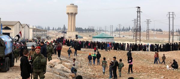 Refugees in the temporary refugee shelter in Jibreen, Aleppo. Photo: Courtesy of The Russian Center for Reconciliation of Opposing Sides in the Syrian Arab Republic Refugees in the temporary refugee shelter in Jibreen, Aleppo. Photo: Courtesy of The Russian Center for Reconciliation of Opposing Sides in the Syrian Arab Republic - Sputnik International