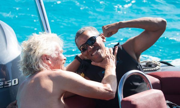 Former U.S. President Barack Obama and British businessman Richard Branson sit on a boat during Obama's holiday on Branson's Moskito island, in the British Virgin Islands Former U.S. President Barack Obama and British businessman Richard Branson sit on a boat during Obama's holiday on Branson's Moskito island, in the British Virgin Islands - Sputnik International