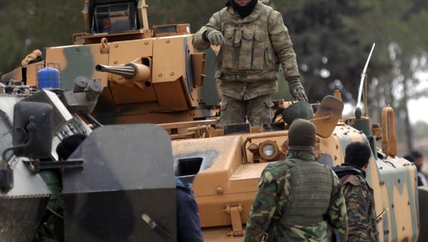 Turkish forces and members of the Free Syrian Army are seen at the al Baza'a village on the outskirts of al-Bab town in Syria Turkish forces and members of the Free Syrian Army are seen at the al Baza'a village on the outskirts of al-Bab town in Syria - Sputnik International