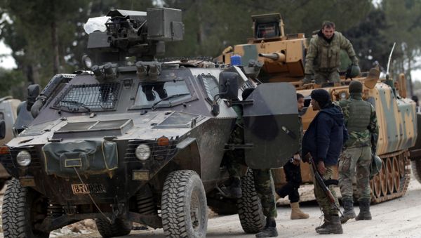 Turkish forces and members of the Free Syrian Army are seen at the al Baza'a village on the outskirts of al-Bab town in Syria Turkish forces and members of the Free Syrian Army are seen at the al Baza'a village on the outskirts of al-Bab town in Syria - Sputnik International