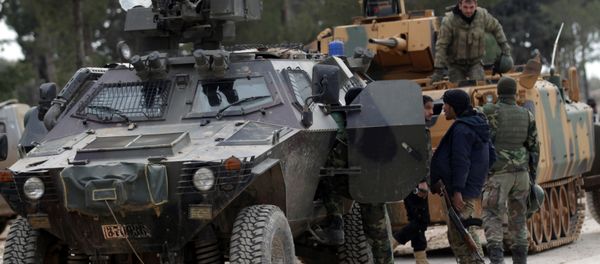 Turkish forces and members of the Free Syrian Army are seen at the al Baza'a village on the outskirts of al-Bab town in Syria Turkish forces and members of the Free Syrian Army are seen at the al Baza'a village on the outskirts of al-Bab town in Syria - Sputnik International