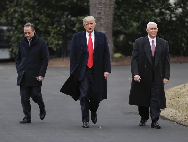 President Donald Trump, Vice President Mike Pence, right, and White House Chief of Staff Reince Priebus, left, walk together on the South Lawn of the White House in Washington to greet Harley Davidson Harley Davidson executives and union representatives President Donald Trump, Vice President Mike Pence, right, and White House Chief of Staff Reince Priebus, left, walk together on the South Lawn of the White House in Washington to greet Harley Davidson Harley Davidson executives and union representatives - Sputnik International