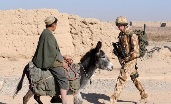 A photograph made available February 28, 2008, shows Britain's Prince Harry (R) as he passes a donkey while on patrol through the deserted town of Garmisir close to FOB Delhi (forward operating base), in Helmand province in Southern Afghanistan, on January 02, 2008 A photograph made available February 28, 2008, shows Britain's Prince Harry (R) as he passes a donkey while on patrol through the deserted town of Garmisir close to FOB Delhi (forward operating base), in Helmand province in Southern Afghanistan, on January 02, 2008 - Sputnik International