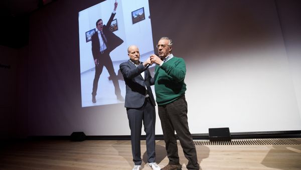 Winner of the World Press Photo 2016 photographer Burhan Ozbilici (R) and Managing Director of the World Press Photo Foundation Lars Boering, speak on stage during the announcement of the World Press Photo prizes in Amsterdam, on February 13, 2017 Winner of the World Press Photo 2016 photographer Burhan Ozbilici (R) and Managing Director of the World Press Photo Foundation Lars Boering, speak on stage during the announcement of the World Press Photo prizes in Amsterdam, on February 13, 2017 - Sputnik International