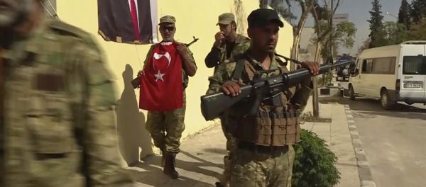 Turkish-backed Syrian opposition forces, one carrying a Turkish flag, patrol in Dabiq, Syria (File) Turkish-backed Syrian opposition forces, one carrying a Turkish flag, patrol in Dabiq, Syria (File) - Sputnik International