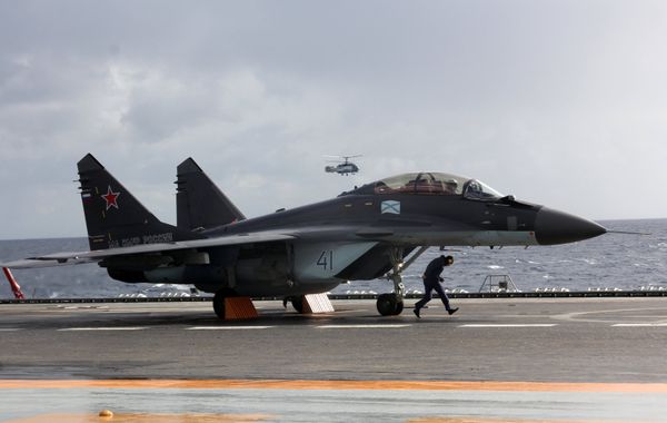 MiG-29K fighter aboard Admiral Kuznetsov heavy aircraft carrier in the Mediterranean Sea. File photo MiG-29K fighter aboard Admiral Kuznetsov heavy aircraft carrier in the Mediterranean Sea. File photo - Sputnik International