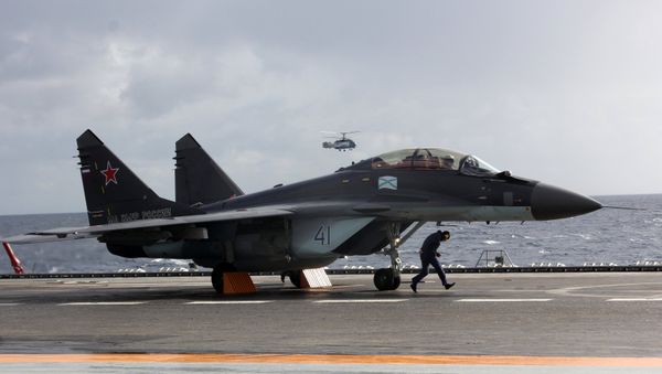 MiG-29K fighter aboard Admiral Kuznetsov heavy aircraft carrier in the Mediterranean Sea. File photo - Sputnik International