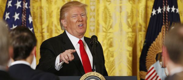 U.S. President Donald Trump gestures as he leaves the podium after a news conference at the White House in Washington, U.S., February 16, 2017. U.S. President Donald Trump gestures as he leaves the podium after a news conference at the White House in Washington, U.S., February 16, 2017. - Sputnik International