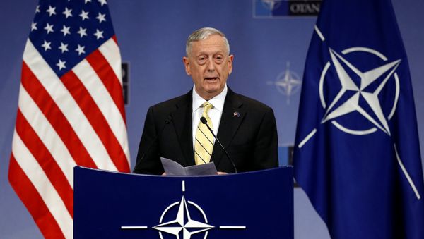 U.S. Defense Secretary Jim Mattis addresses a news conference during a NATO defence ministers meeting at the Alliance headquarters in Brussels, Belgium, February 16, 2017. - Sputnik International