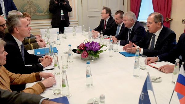 (File) Russian Foreign Minister Lavrov, right, and NATO Secretary General Jens Stoltenberg, left, during their meeting at the 53rd Munich Security Conference - Sputnik International