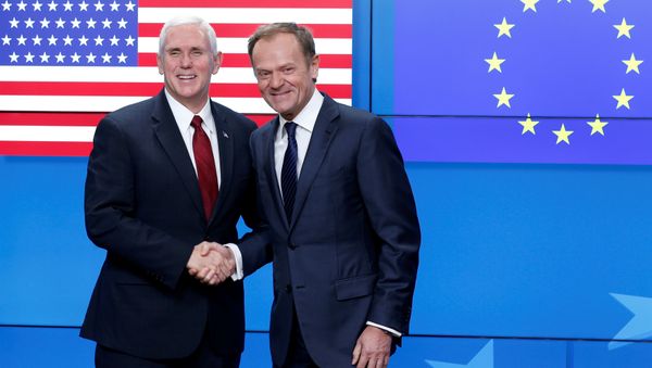 U.S. Vice President Mike Pence poses with European Council President Donald Tusk in Brussels, Belgium, February 20, 2017 U.S. Vice President Mike Pence poses with European Council President Donald Tusk in Brussels, Belgium, February 20, 2017 - Sputnik International