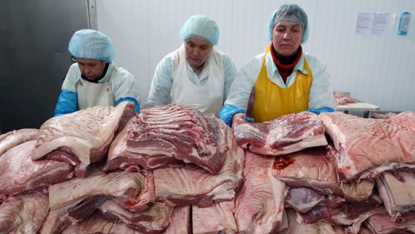 Meat processed in a shop of the meat-processing factory. File photo Meat processed in a shop of the meat-processing factory. File photo - Sputnik International