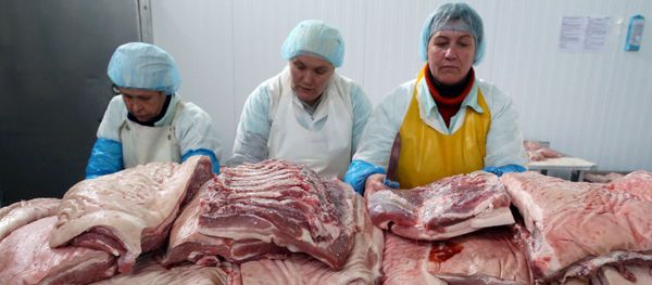 Meat processed in a shop of the meat-processing factory. File photo Meat processed in a shop of the meat-processing factory. File photo - Sputnik International