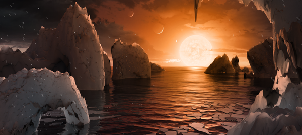This illustration shows the possible surface of TRAPPIST-1f, one of the newly discovered planets in the TRAPPIST-1 system. Scientists using the Spitzer Space Telescope and ground-based telescopes have discovered that there are seven Earth-size planets in the system. - Sputnik International