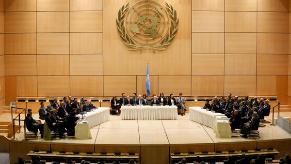 United Nations Special Envoy for Syria Staffan de Mistura addresses the Syrian invitees in the presence of members of the UN Security Council and the International Syria Support Group in the context of the resumption of intra-Syrian talks at the Palais des Nations in Geneva, Switzerland, February 23, 2017 - Sputnik International