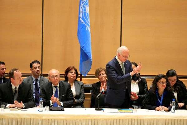 United Nations Special Envoy for Syria Staffan de Mistura addresses the Syrian invitees in the presence of members of the UN Security Council and the International Syria Support Group in the context of the resumption of intra-Syrian talks at the Palais des Nations in Geneva, Switzerland, February 23, 2017 - Sputnik International
