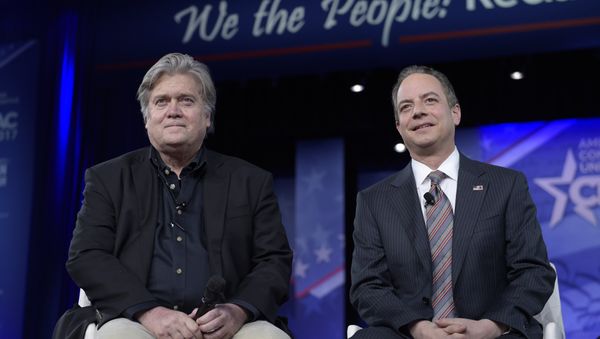 White House Chief of Staff Reince Priebus, right, and White House strategist Stephen Bannon, speak at the Conservative Political Action Conference - Sputnik International