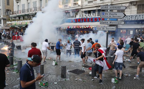 French police use tear gas against England supporters in downtown Marseille, France, Friday, June 10, 2016 - Sputnik International