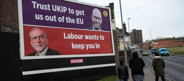 A family group walk past a UK Independence Party (UKIP) campaign poster for their candidate UKIP Leader Paul Nuttall following the result of the by-election for the Stoke-on-Trent Central constituency in Stoke-on-Trent, central England on February 24, 2017 which returned a victory for the Labour Party candidate A family group walk past a UK Independence Party (UKIP) campaign poster for their candidate UKIP Leader Paul Nuttall following the result of the by-election for the Stoke-on-Trent Central constituency in Stoke-on-Trent, central England on February 24, 2017 which returned a victory for the Labour Party candidate - Sputnik International