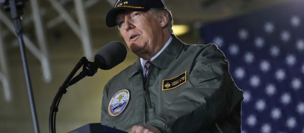 President Donald Trump reads from a teleprompter during a speech aboard the nuclear aircraft carrier Gerald R. Ford, at Newport News Shipbuilding in Newport News, Va., Thursday, March 2, 2017. President Donald Trump reads from a teleprompter during a speech aboard the nuclear aircraft carrier Gerald R. Ford, at Newport News Shipbuilding in Newport News, Va., Thursday, March 2, 2017. - Sputnik International