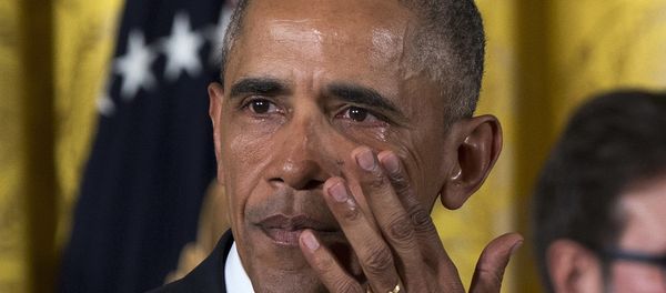 President Barack Obama wipes away tears from his eyes as he speaks in the East Room of the White House in Washington on Jan. 5, 2016, about steps his administration is taking to reduce gun violence. President Barack Obama wipes away tears from his eyes as he speaks in the East Room of the White House in Washington on Jan. 5, 2016, about steps his administration is taking to reduce gun violence. - Sputnik International