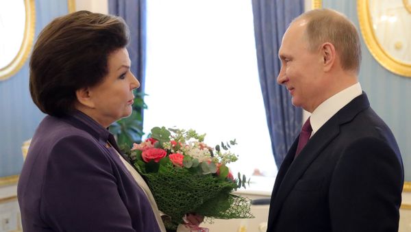 March 6, 2017. Russian President Vladimir Putin and Valentina Tereshkova, cosmonaut, the first woman in space, Hero of the Soviet Union and deputy of the Russian State Duma, during a meeting. - Sputnik International