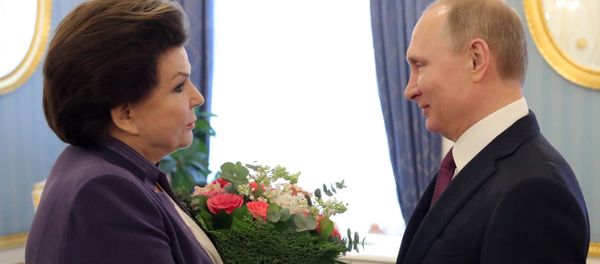 March 6, 2017. Russian President Vladimir Putin and Valentina Tereshkova, cosmonaut, the first woman in space, Hero of the Soviet Union and deputy of the Russian State Duma, during a meeting. - Sputnik International