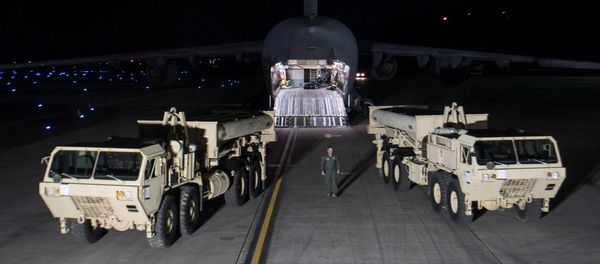 Terminal High Altitude Area Defense (THAAD) interceptors arrive at Osan Air Base in Pyeongtaek, South Korea, in this handout picture provided by the United States Forces Korea (USFK) and released by Yonhap on March 7, 2017. Picture taken on March 6, 2017 - Sputnik International