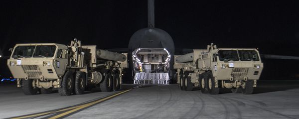In this photo provided by U.S. Forces Korea, trucks carrying U.S. missile launchers and other equipment needed to set up the Terminal High Altitude Area Defense (THAAD) missile defense system arrive at the Osan air base in Pyeongtaek, South Korea, Monday, March 6, 2017. In this photo provided by U.S. Forces Korea, trucks carrying U.S. missile launchers and other equipment needed to set up the Terminal High Altitude Area Defense (THAAD) missile defense system arrive at the Osan air base in Pyeongtaek, South Korea, Monday, March 6, 2017. - Sputnik International